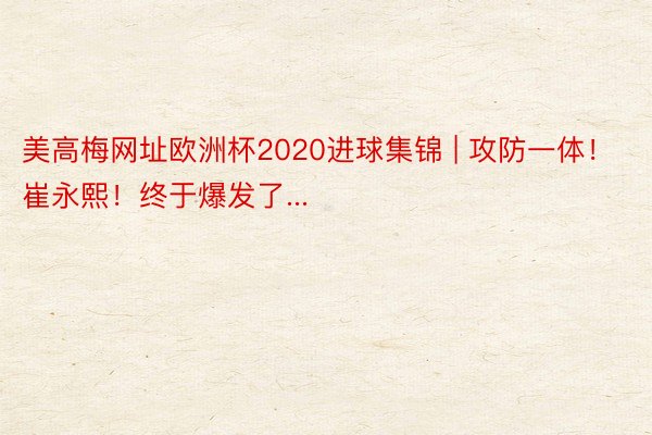 美高梅网址欧洲杯2020进球集锦 | 攻防一体！崔永熙！终于爆发了...