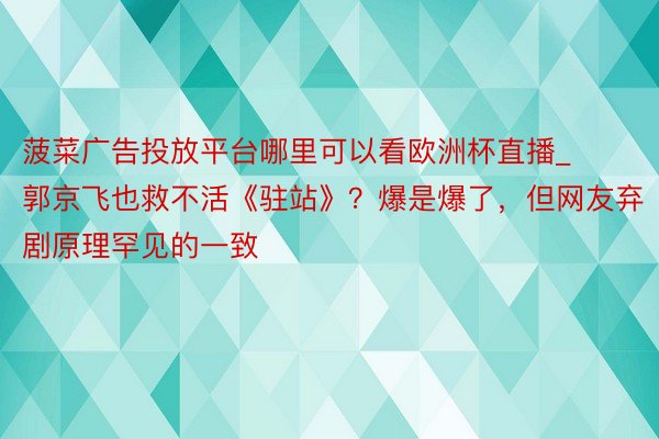 菠菜广告投放平台哪里可以看欧洲杯直播_郭京飞也救不活《驻站》？爆是爆了，但网友弃剧原理罕见的一致